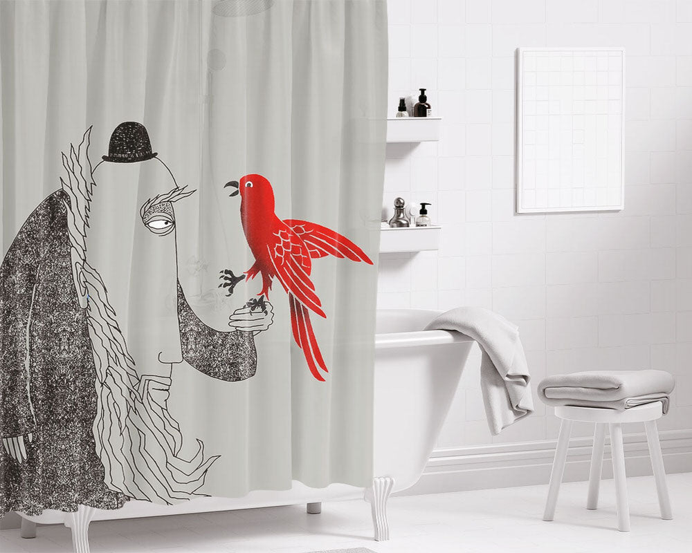 Darwin And Red Bird Bathroom Shower Curtain Fabric Waterproof | 66 X 72 Inch