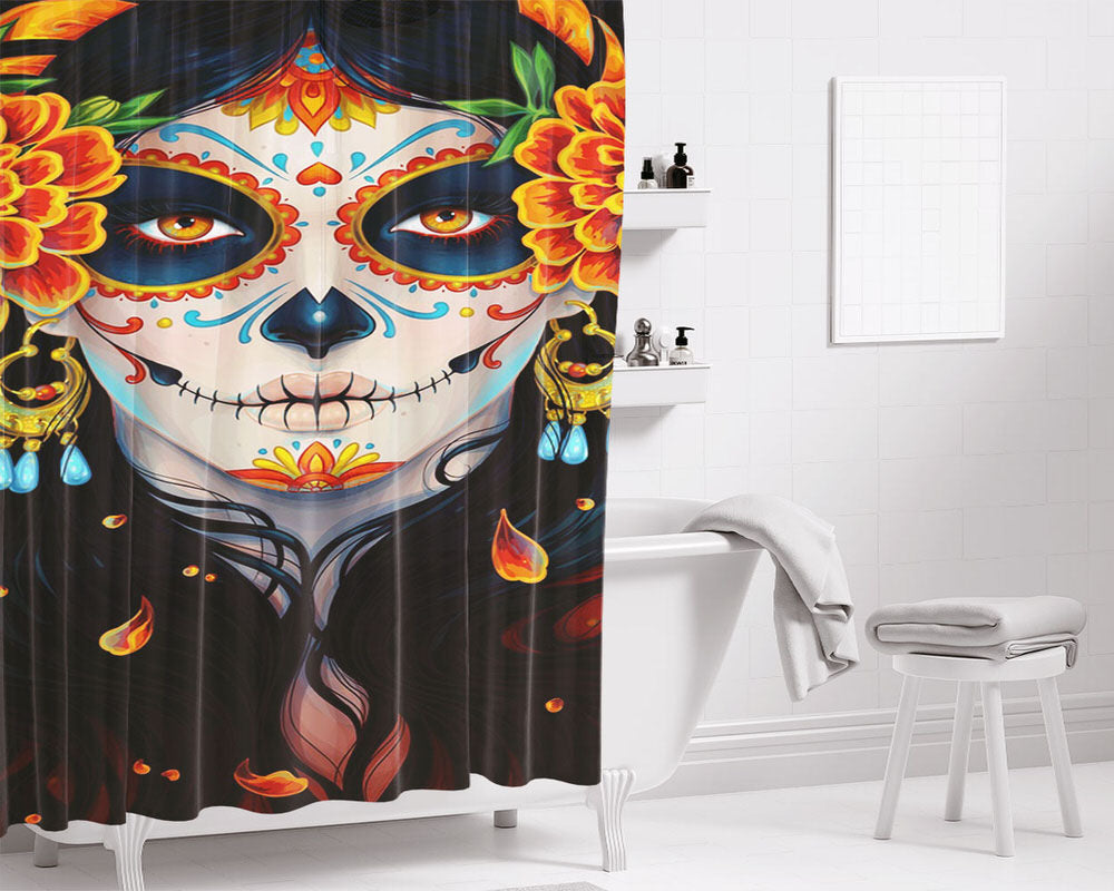 Day Of The Dead Bathroom Shower Curtain Fabric Waterproof | 66 X 72 Inch