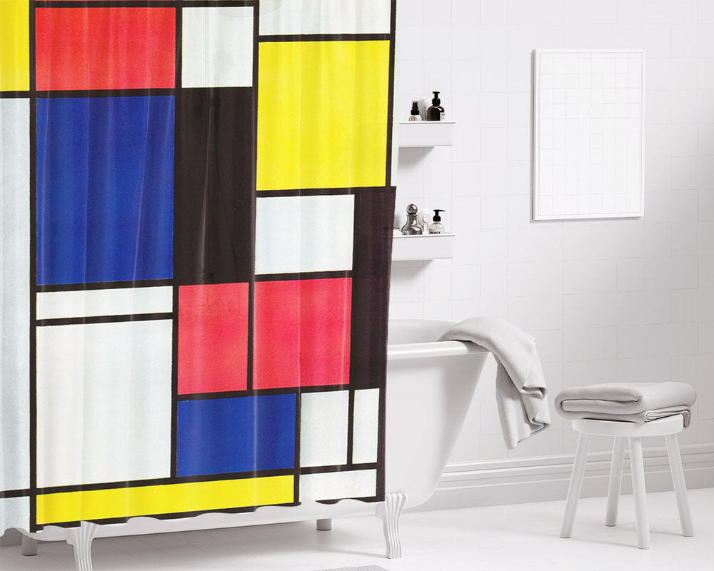 De Stijl Art Bathroom Shower Curtain Fabric Waterproof | 66 X 72 Inch