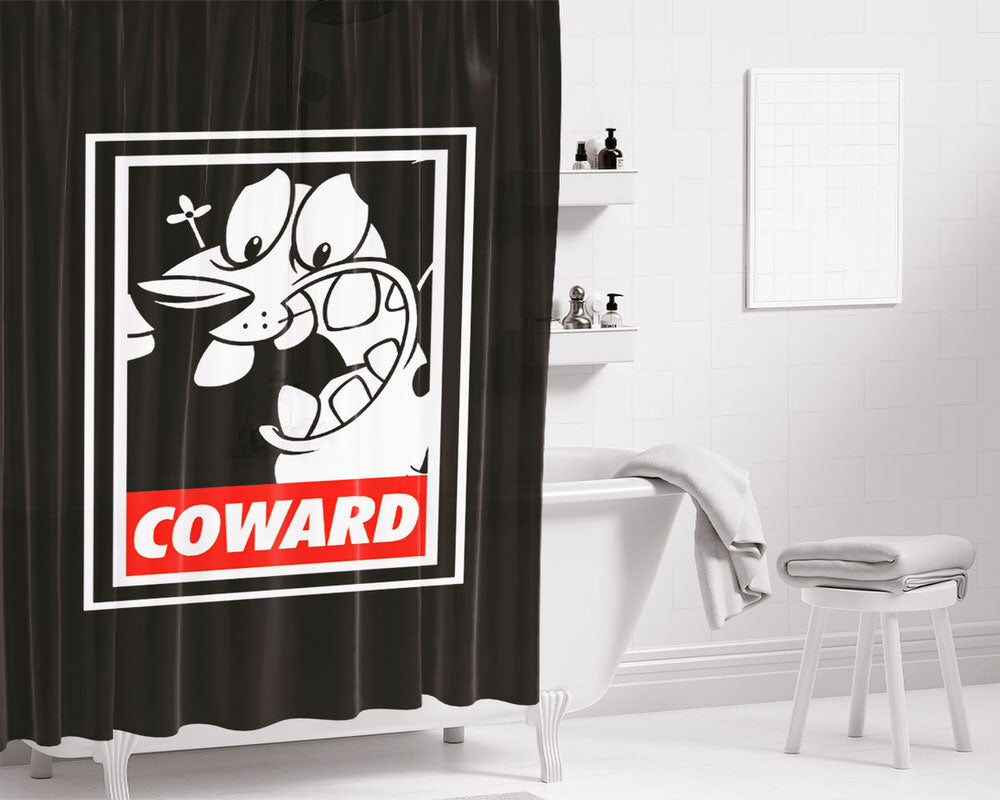 Dog Cowardly Black Bathroom Shower Curtain Fabric Waterproof | 66 X 72 Inch
