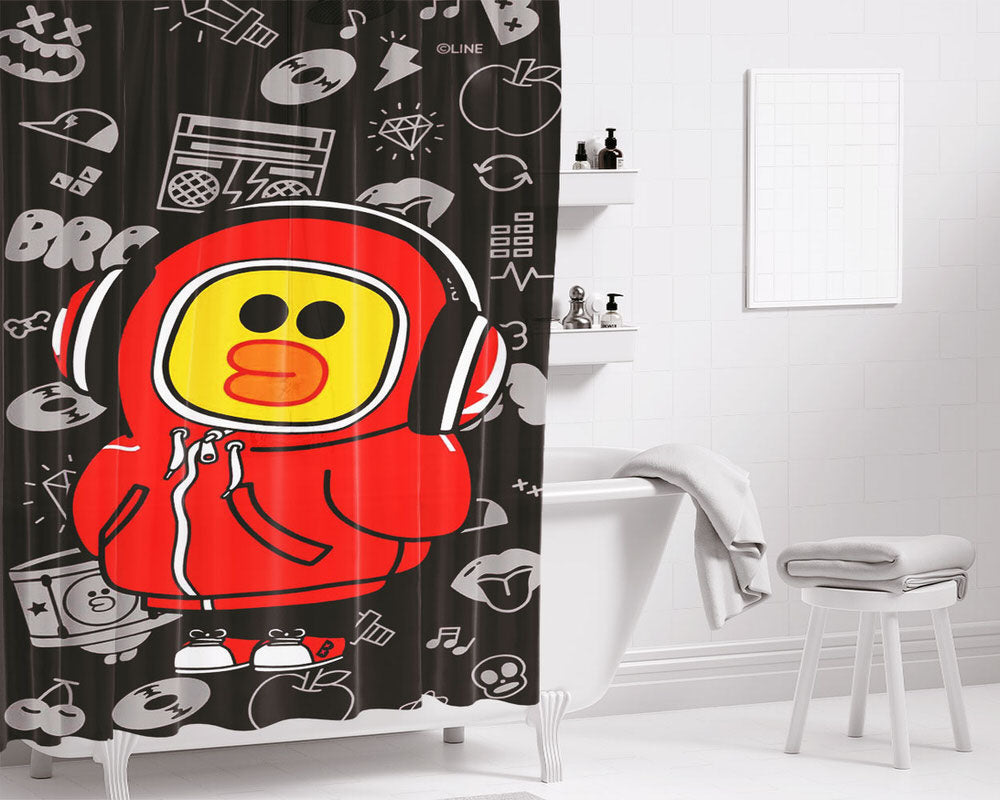 Doodle Line Sally Bathroom Shower Curtain Fabric Waterproof | 66 X 72 Inch