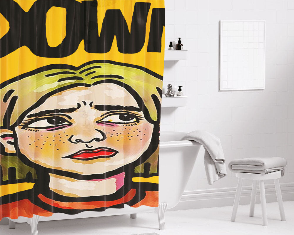 Down Blonde With Freckles Girl Illustration Bathroom Shower Curtain Fabric Waterproof | 66 X 72 Inch