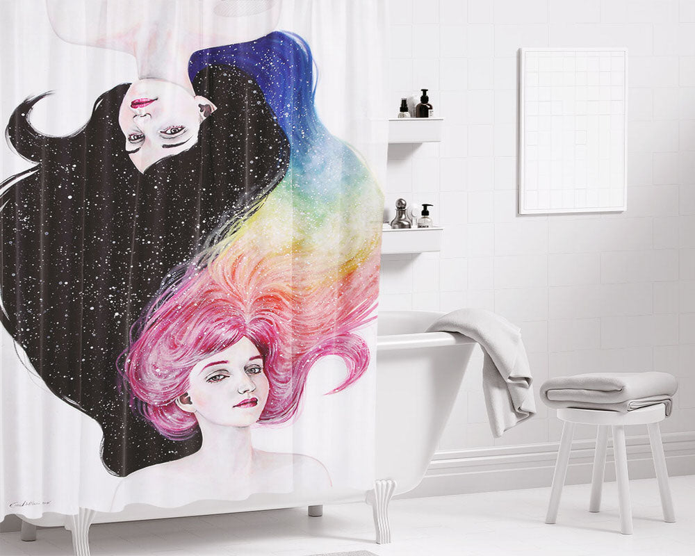 Drawing Girl With Colors Bathroom Shower Curtain Fabric Waterproof | 66 X 72 Inch