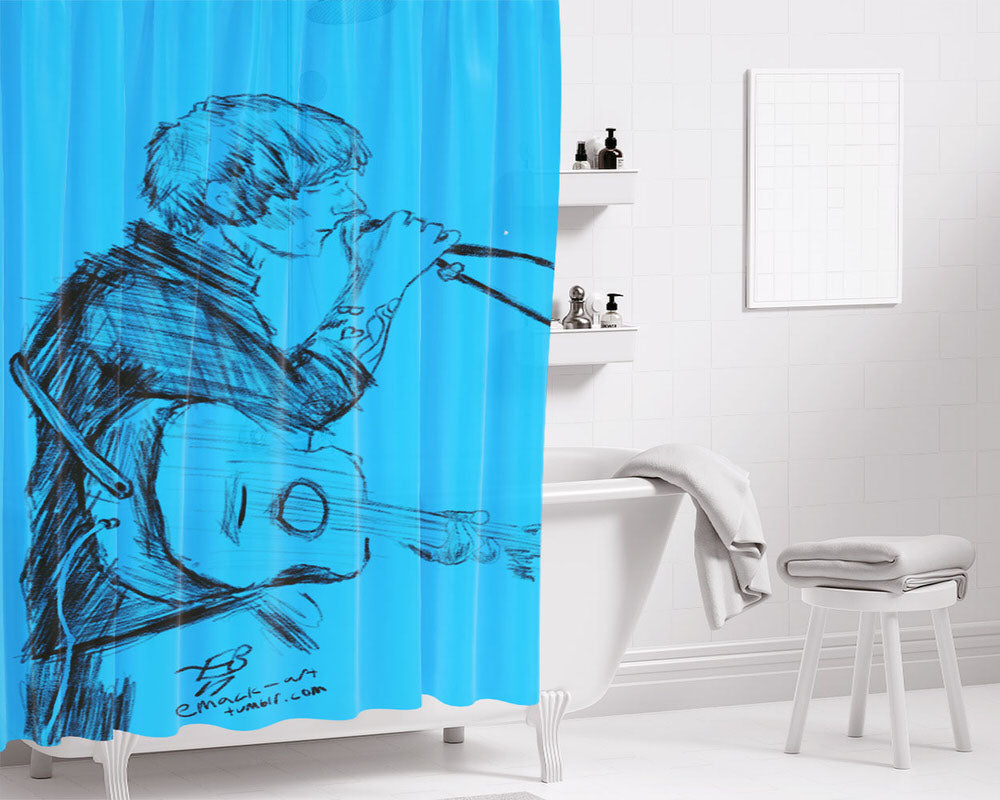Ed Shreeran Wallpaper Bathroom Shower Curtain Fabric Waterproof | 66 X 72 Inch