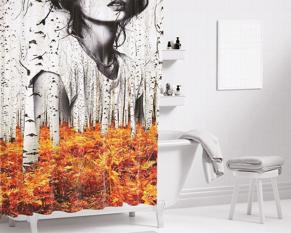 Fall Photos Black And White Bathroom Shower Curtain Fabric Waterproof | 66 X 72 Inch
