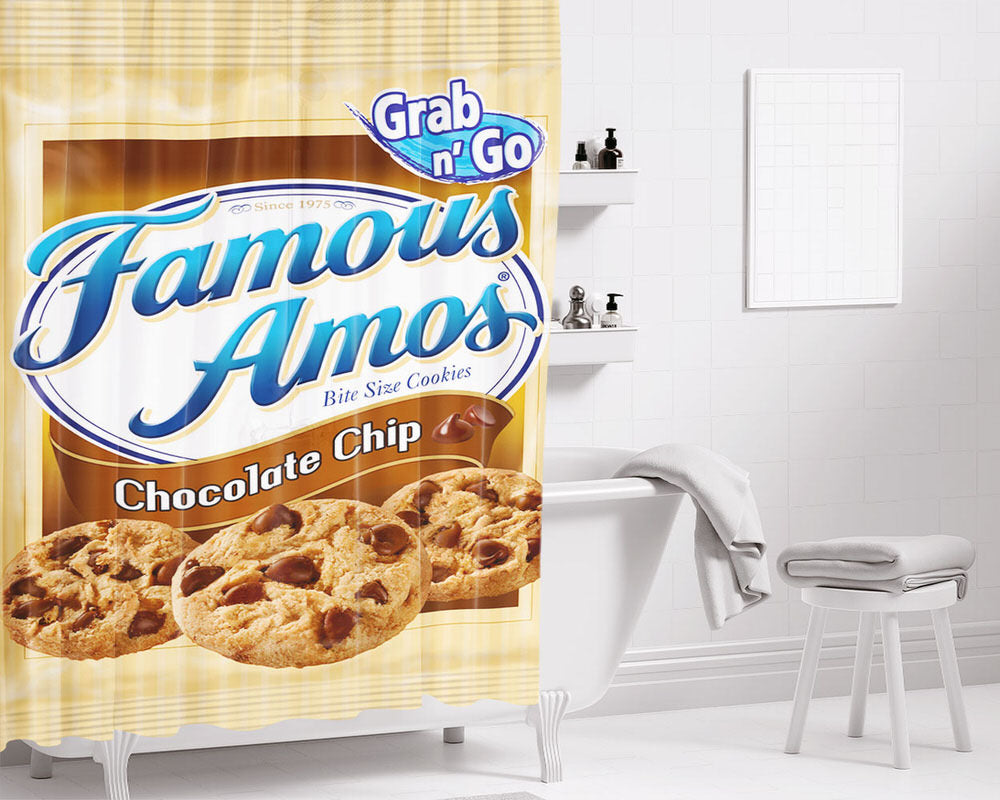 Famous Amos Grab N' Go Bite Size Cookies Bathroom Shower Curtain Fabric Waterproof | 66 X 72 Inch