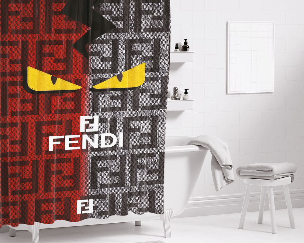 Fl Fendi Red Grey Bathroom Shower Curtain Fabric Waterproof | 66 X 72 Inch