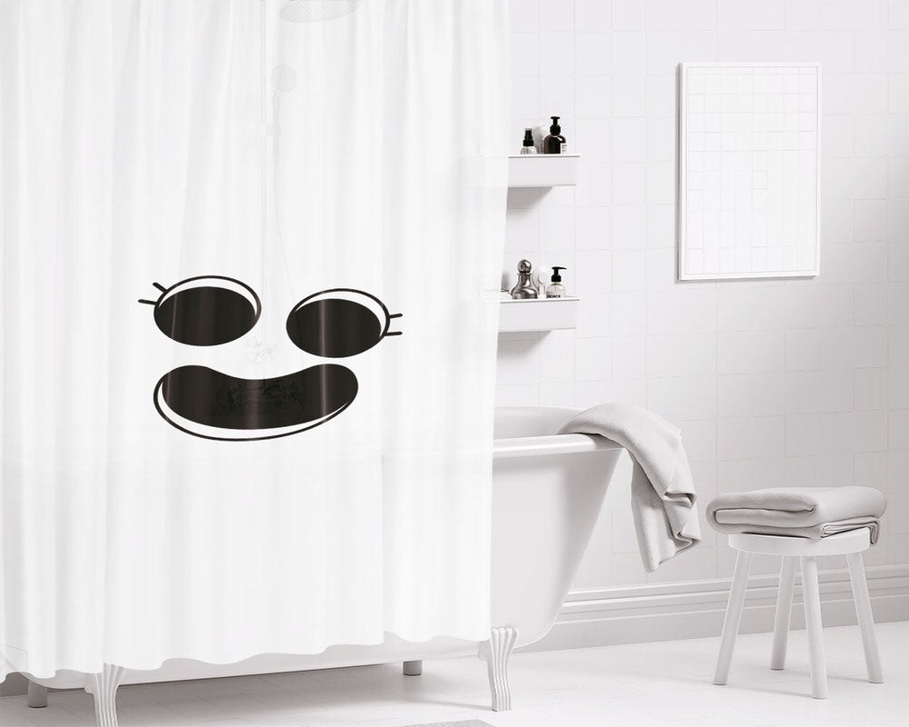 Flat White Face Bathroom Shower Curtain Fabric Waterproof | 66 X 72 Inch