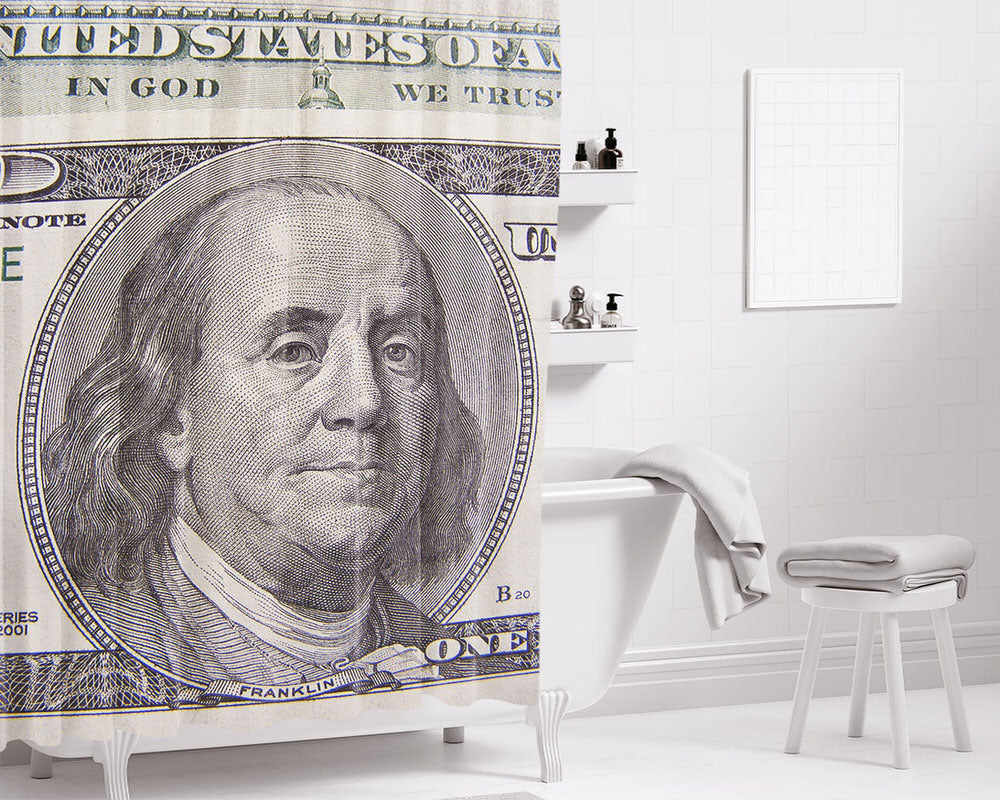 Franklin On Usa Money Bathroom Shower Curtain Fabric Waterproof | 66 X 72 Inch