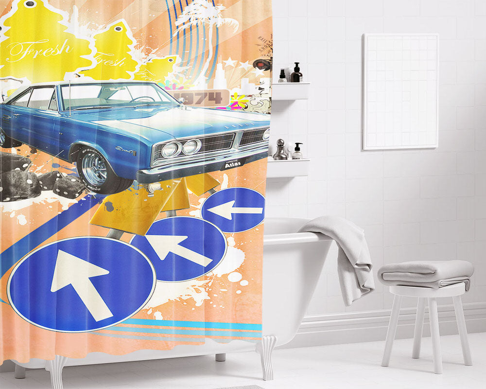 Fresh Retro Impala Bathroom Shower Curtain Fabric Waterproof | 66 X 72 Inch