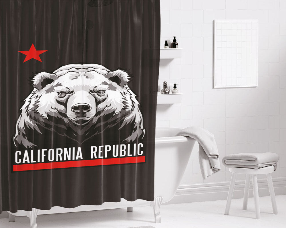 Front Bear California Republic Bathroom Shower Curtain Fabric Waterproof | 66 X 72 Inch