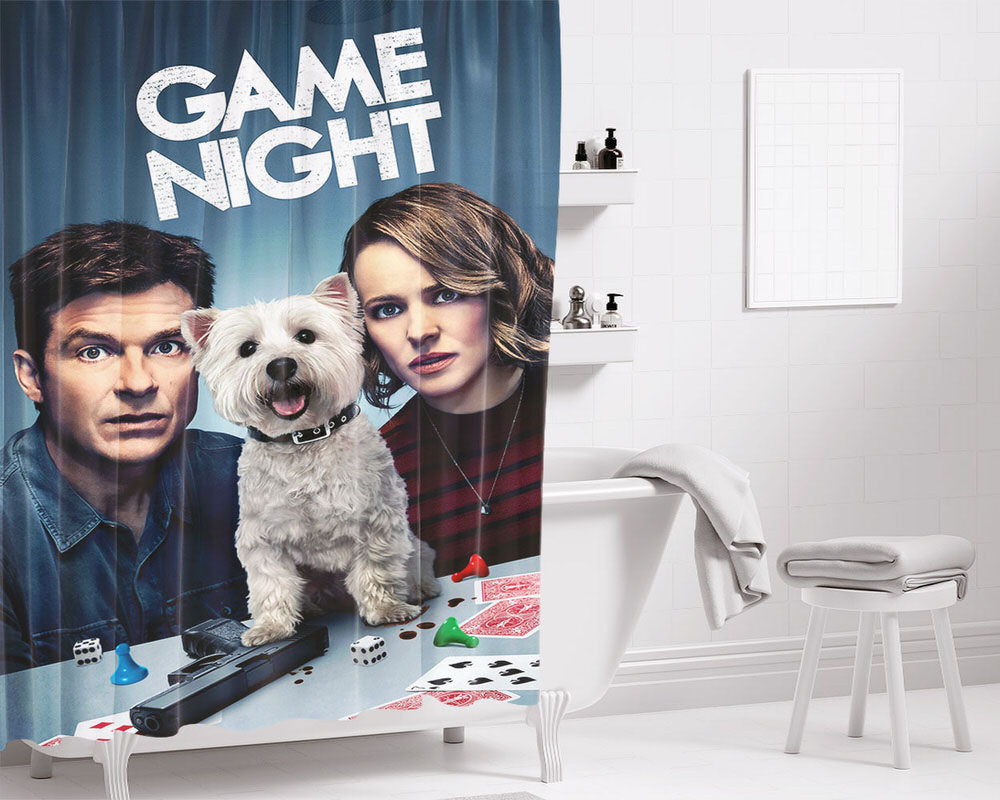 Game Night Poster Movie Bathroom Shower Curtain Fabric Waterproof | 66 X 72 Inch