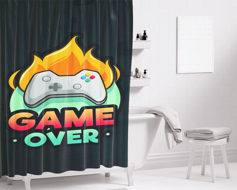 Game Over Minimalist Bathroom Shower Curtain Fabric Waterproof | 66 X 72 Inch