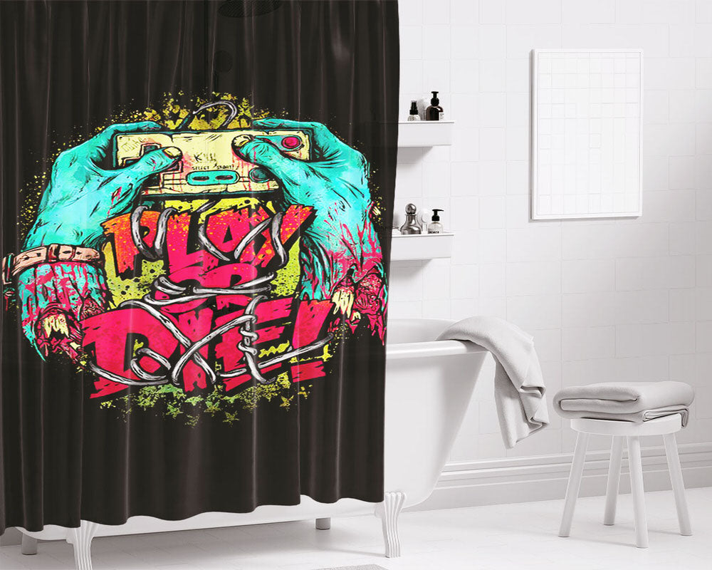 Game Play Or Die Bathroom Shower Curtain Fabric Waterproof | 66 X 72 Inch