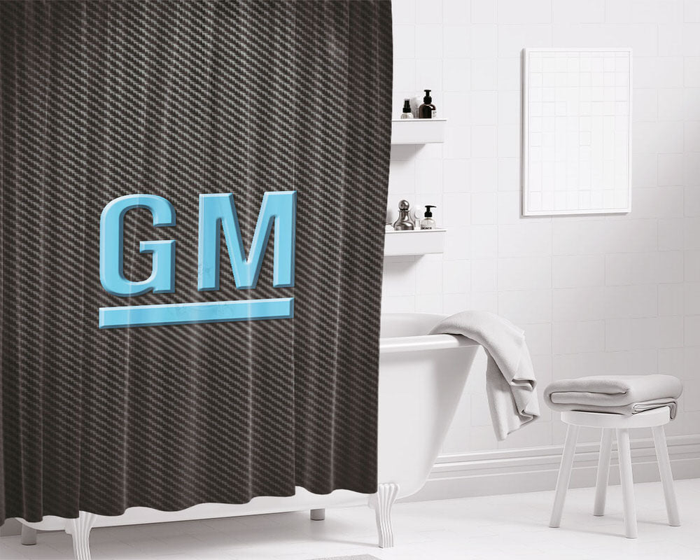 General Motors Carbon Fiber Logo Bathroom Shower Curtain Fabric Waterproof | 66 X 72 Inch