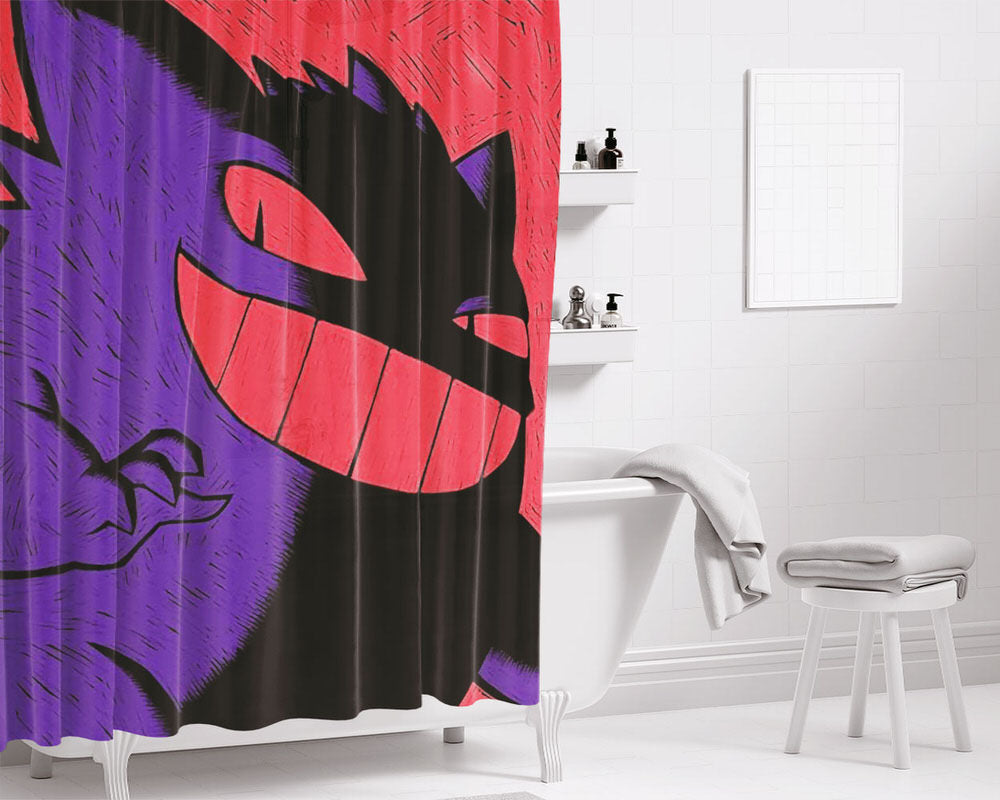 Gengar Smirk Bathroom Shower Curtain Fabric Waterproof | 66 X 72 Inch