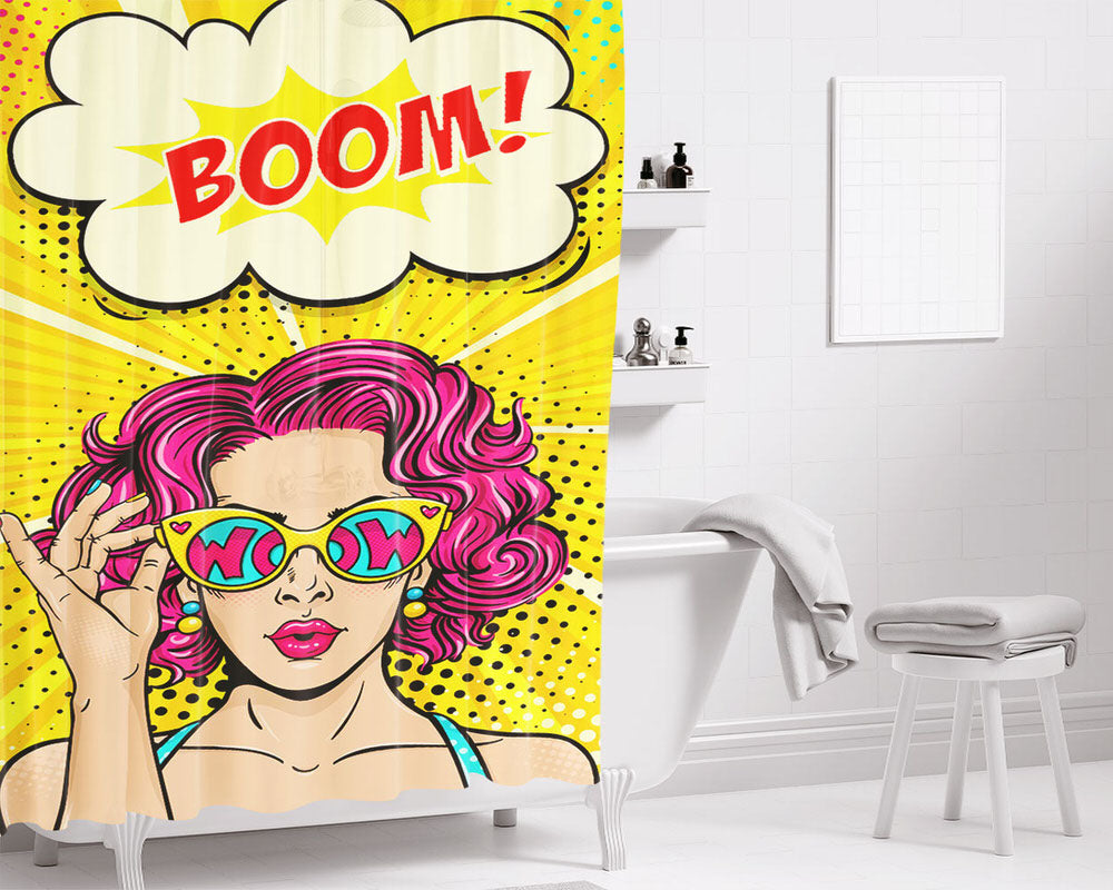 Girls Woow Boom Art Bathroom Shower Curtain Fabric Waterproof | 66 X 72 Inch