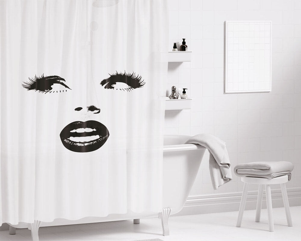 Girly Black And White Bathroom Shower Curtain Fabric Waterproof | 66 X 72 Inch