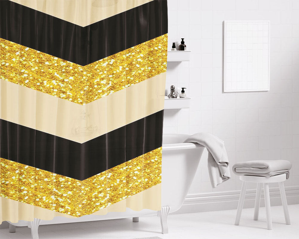Glitter Gold Bathroom Shower Curtain Fabric Waterproof | 66 X 72 Inch