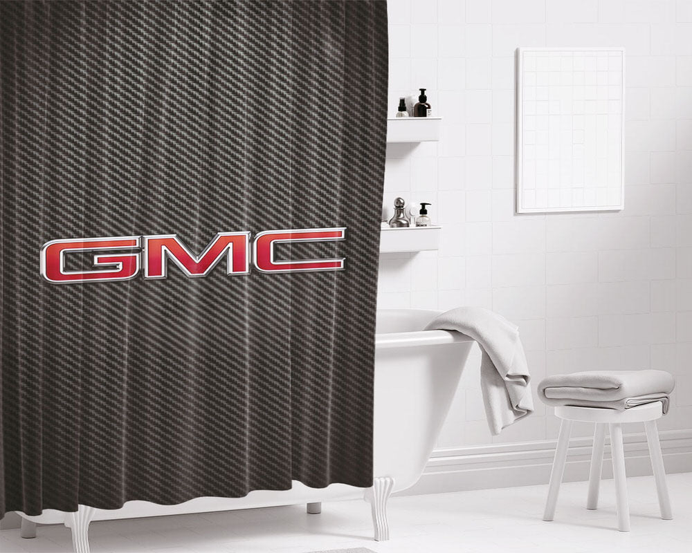 Gmc Carbon Fiber Logo Bathroom Shower Curtain Fabric Waterproof | 66 X 72 Inch