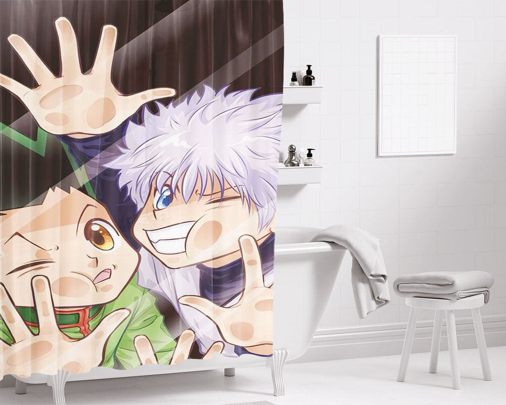 Gon And Killua Trapped Mirror Wallpaper Bathroom Shower Curtain Fabric Waterproof | 66 X 72 Inch