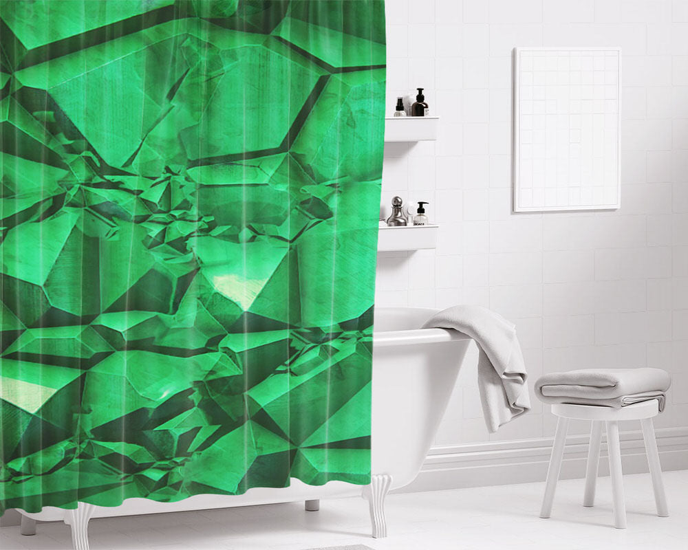 Green Emerald Bathroom Shower Curtain Fabric Waterproof | 66 X 72 Inch