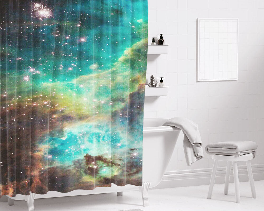 Green Galaxy 2 Bathroom Shower Curtain Fabric Waterproof | 66 X 72 Inch