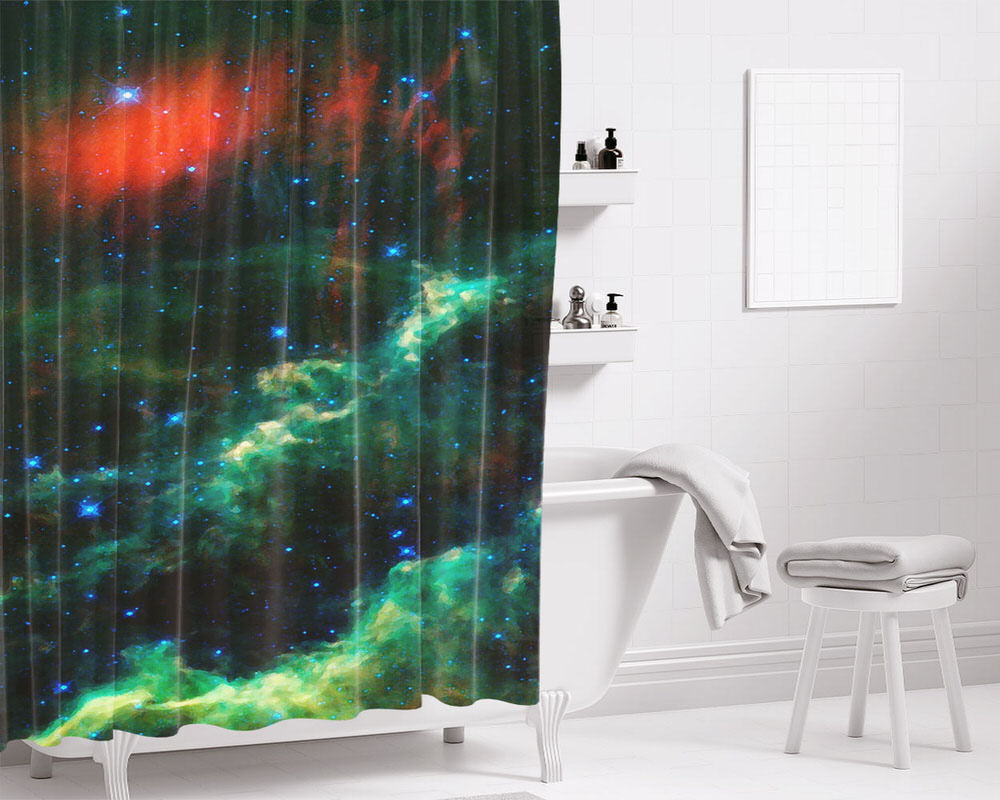 Green Galaxy Bathroom Shower Curtain Fabric Waterproof | 66 X 72 Inch