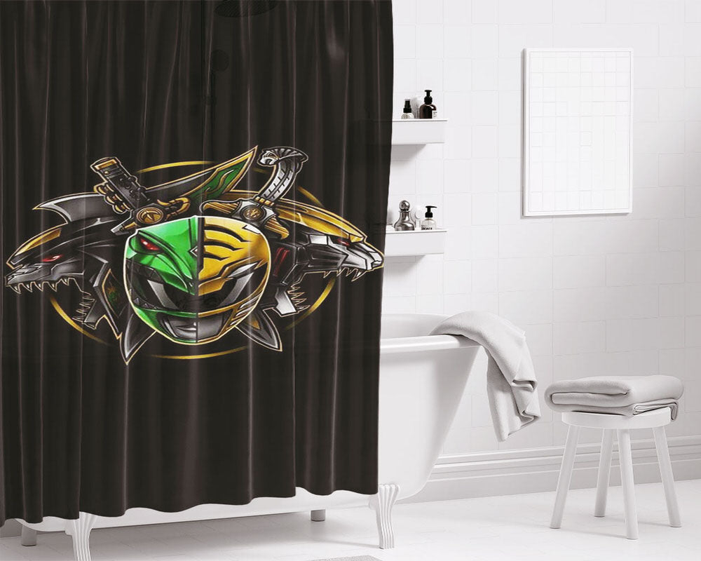 Green Ranger And White Ranger Wallpaper Bathroom Shower Curtain Fabric Waterproof | 66 X 72 Inch