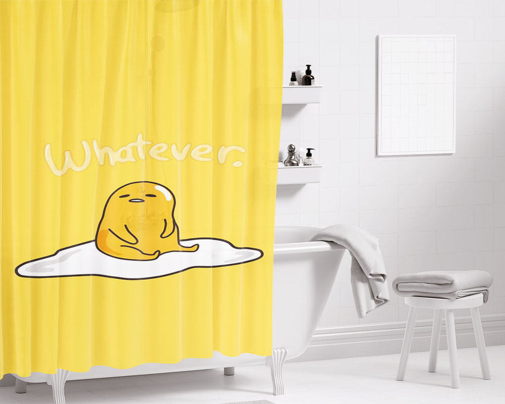 Gudetama Whatever Bathroom Shower Curtain Fabric Waterproof | 66 X 72 Inch