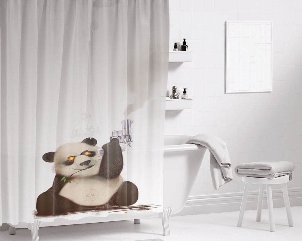 Gun Panda Bear Funny Bathroom Shower Curtain Fabric Waterproof | 66 X 72 Inch