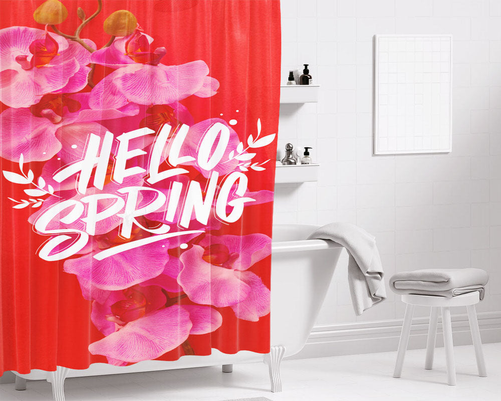 Hello Spring Bathroom Shower Curtain Fabric Waterproof | 66 X 72 Inch