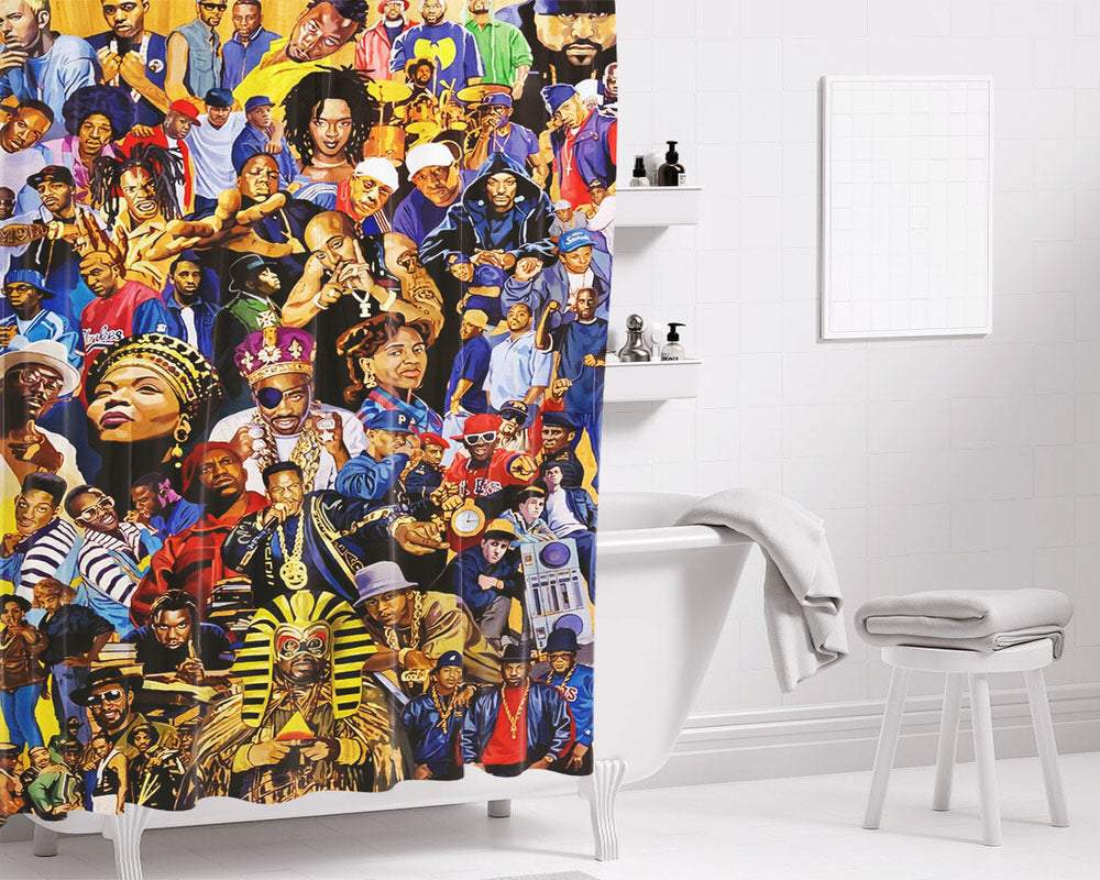 Hip Hop Doodle Art Legends Bathroom Shower Curtain Fabric Waterproof | 66 X 72 Inch