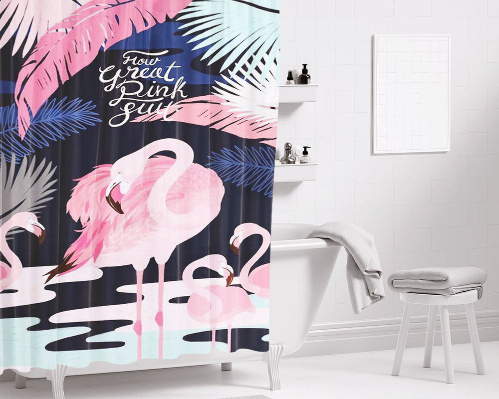 How Great Pink Suit Gatsby Flamingo Bathroom Shower Curtain Fabric Waterproof | 66 X 72 Inch
