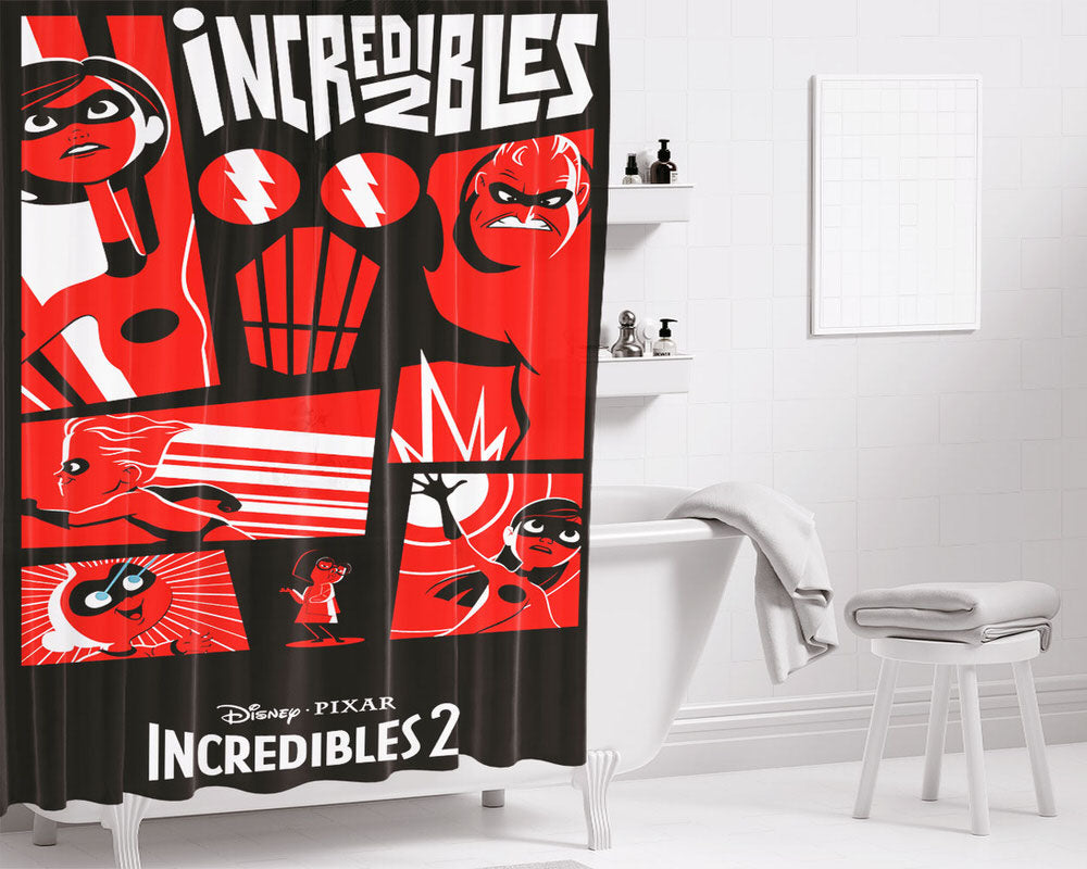 Incredibles 2 New Movie Poster Bathroom Shower Curtain Fabric Waterproof | 66 X 72 Inch