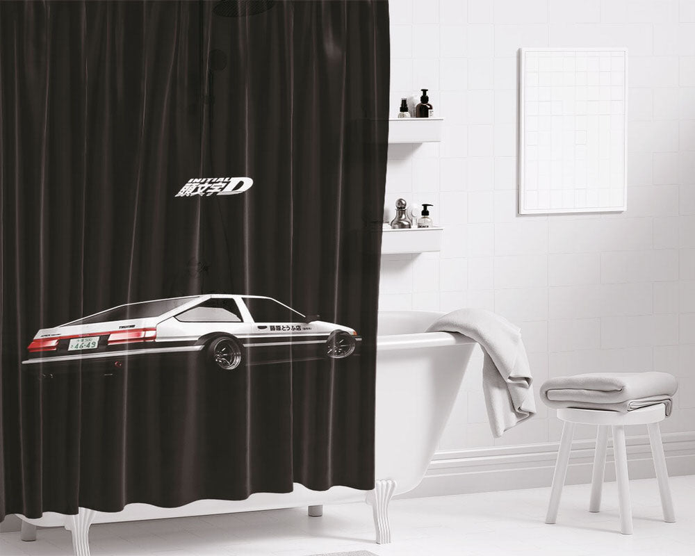 Initial D Ae86 Black Whi Bathroom Shower Curtain Fabric Waterproof | 66 X 72 Inch