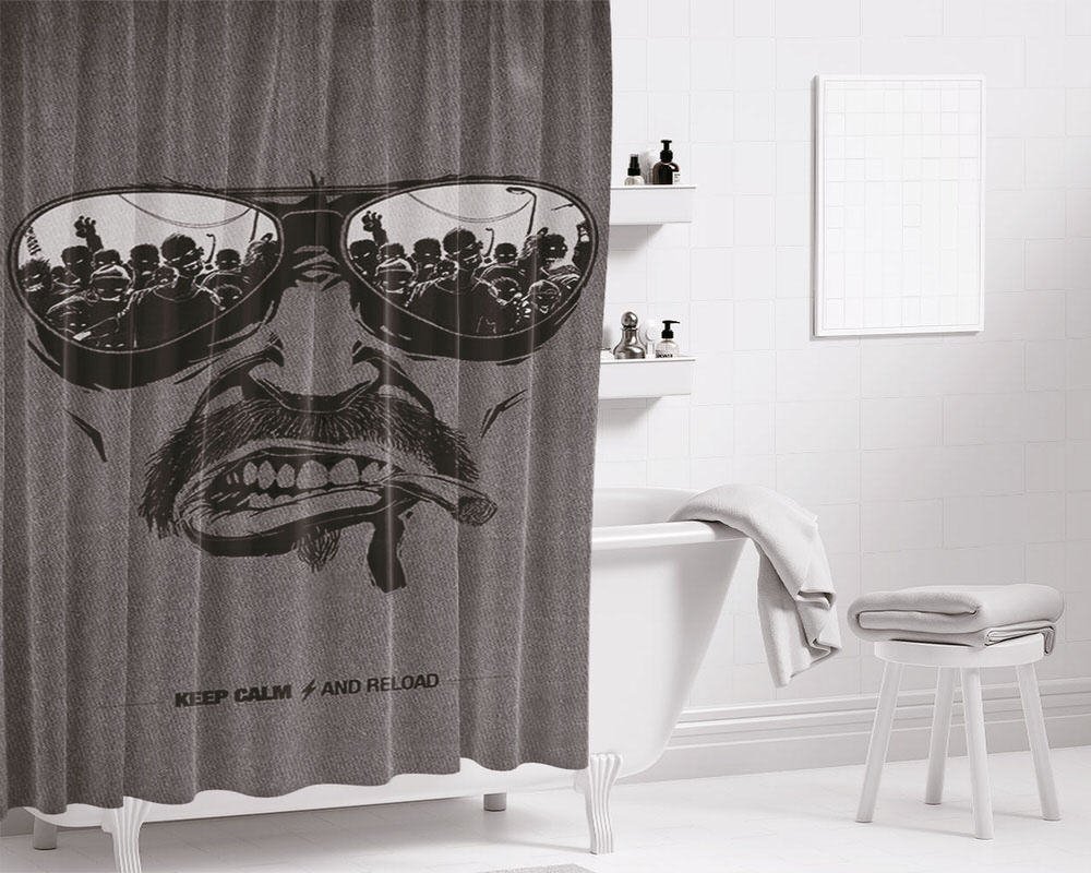 Keep Clam And Reload Poster Bathroom Shower Curtain Fabric Waterproof | 66 X 72 Inch