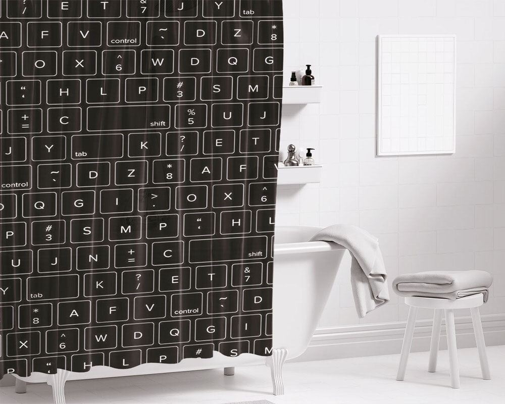 Keyboard Phone Bathroom Shower Curtain Fabric Waterproof | 66 X 72 Inch
