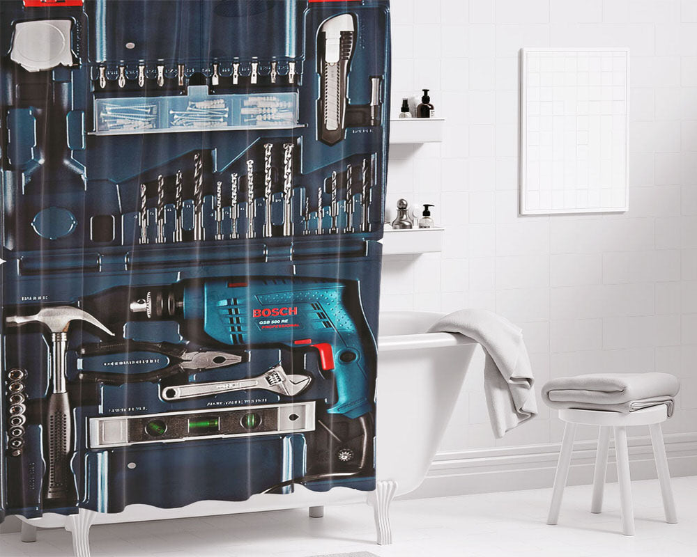Kit Of Tools Bathroom Shower Curtain Fabric Waterproof | 66 X 72 Inch