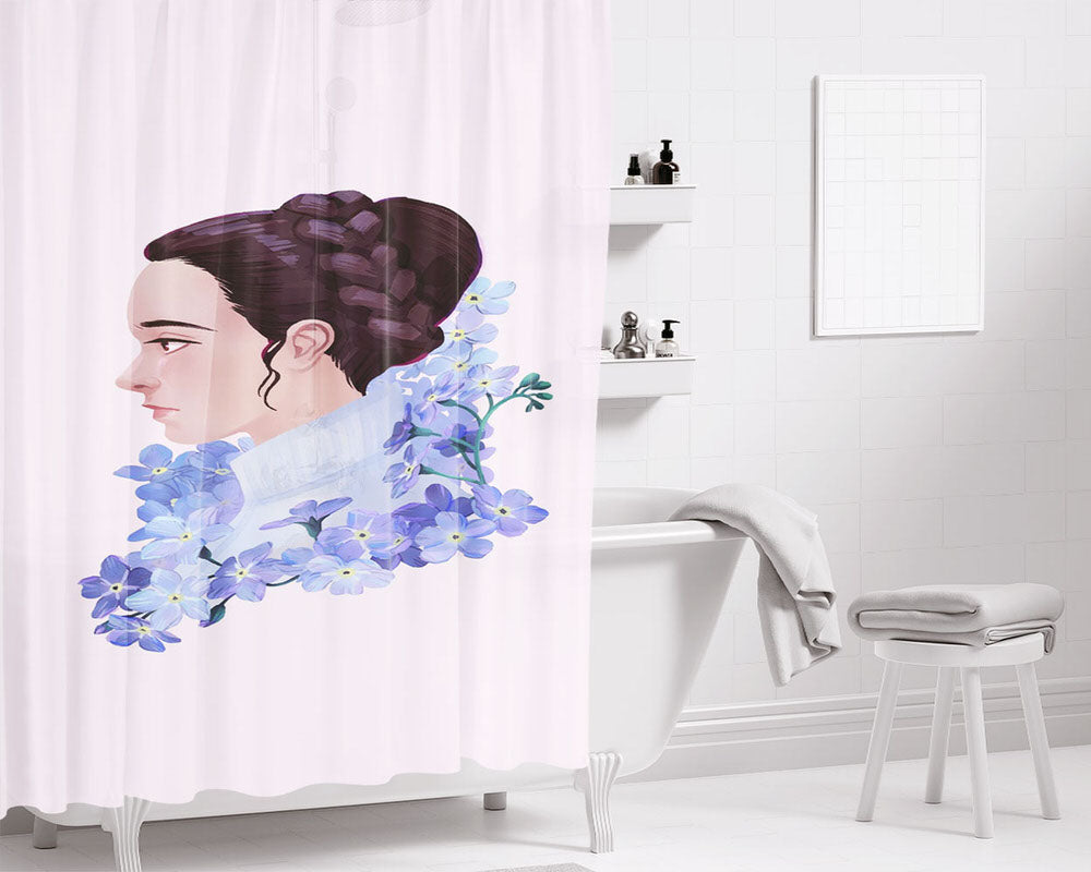 Leia & Forget-Me-Not Bathroom Shower Curtain Fabric Waterproof | 66 X 72 Inch