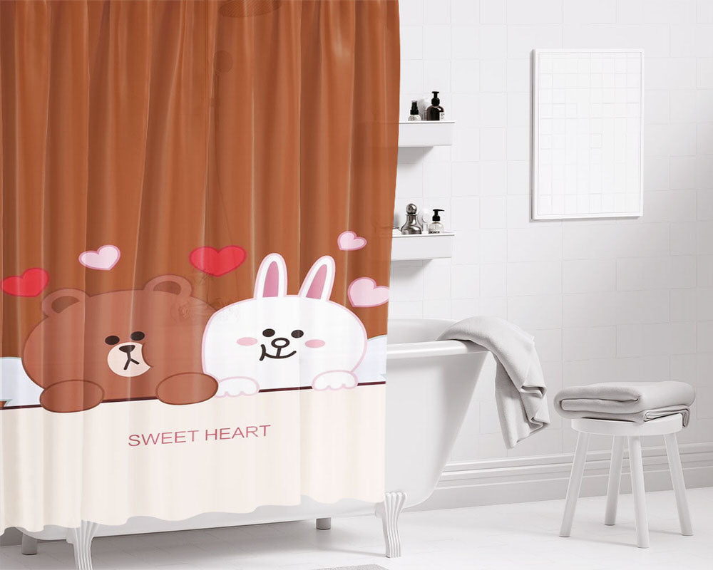 Line Cute Couple Bathroom Shower Curtain Fabric Waterproof | 66 X 72 Inch