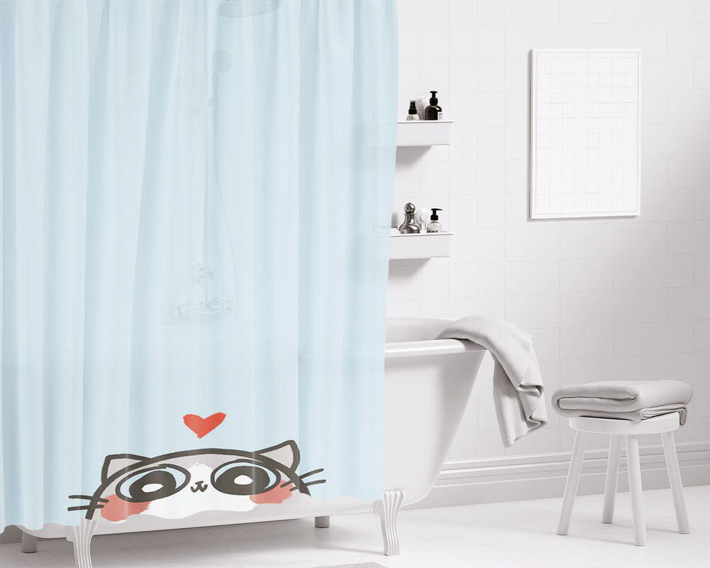 Love Cat Bathroom Shower Curtain Fabric Waterproof | 66 X 72 Inch