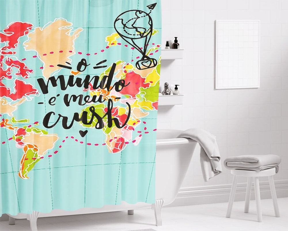 Map Of Traveler Watercolour Bathroom Shower Curtain Fabric Waterproof | 66 X 72 Inch