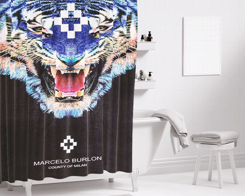 Marcelo Blue Tiger Bathroom Shower Curtain Fabric Waterproof | 66 X 72 Inch