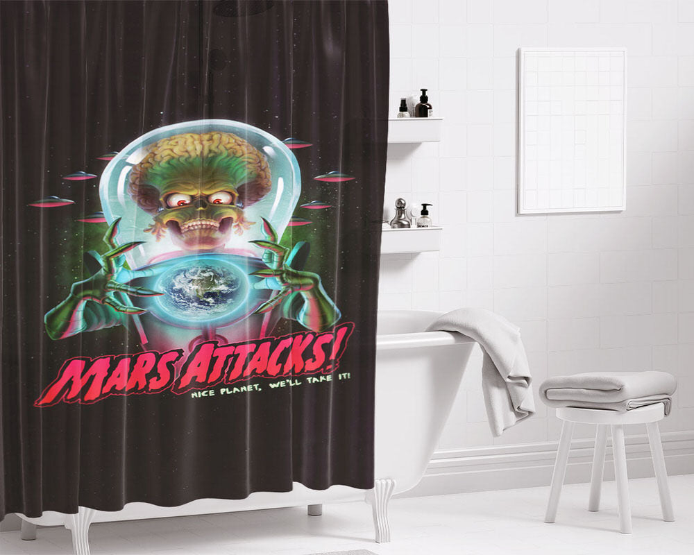 Mars Attacks Movie Poster Bathroom Shower Curtain Fabric Waterproof | 66 X 72 Inch