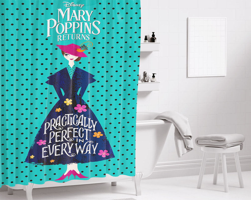 Mary Poppins Returns Practically Perfect Bathroom Shower Curtain Fabric Waterproof | 66 X 72 Inch