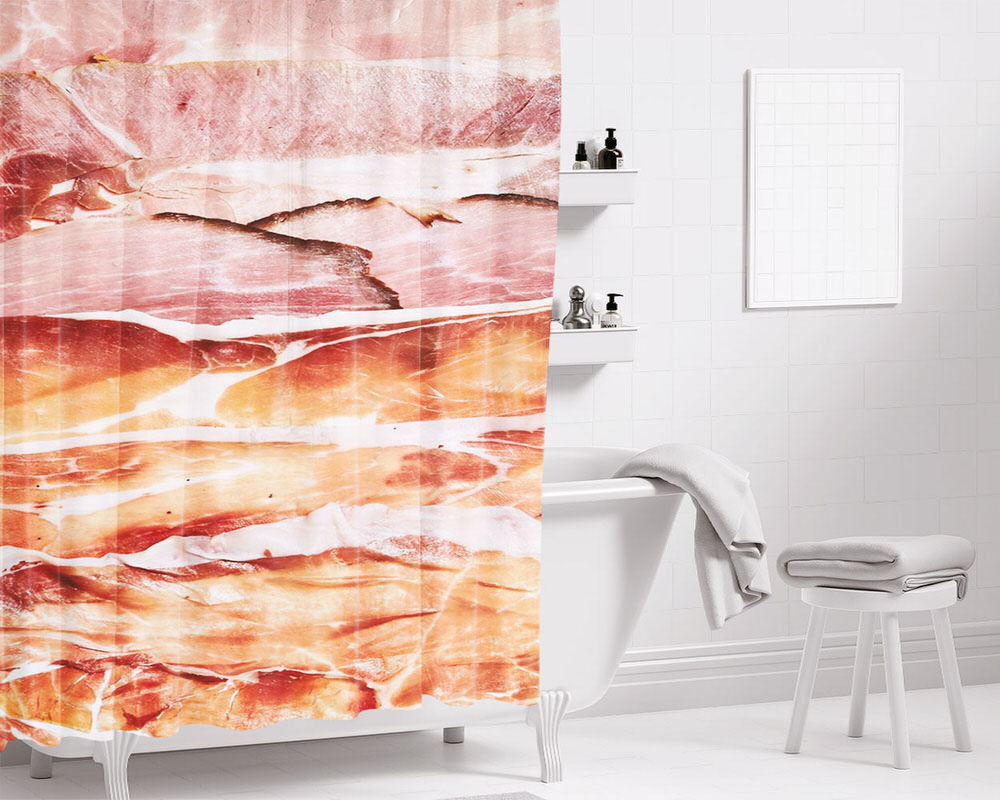 Meat Pork Bacon Texture Bathroom Shower Curtain Fabric Waterproof | 66 X 72 Inch
