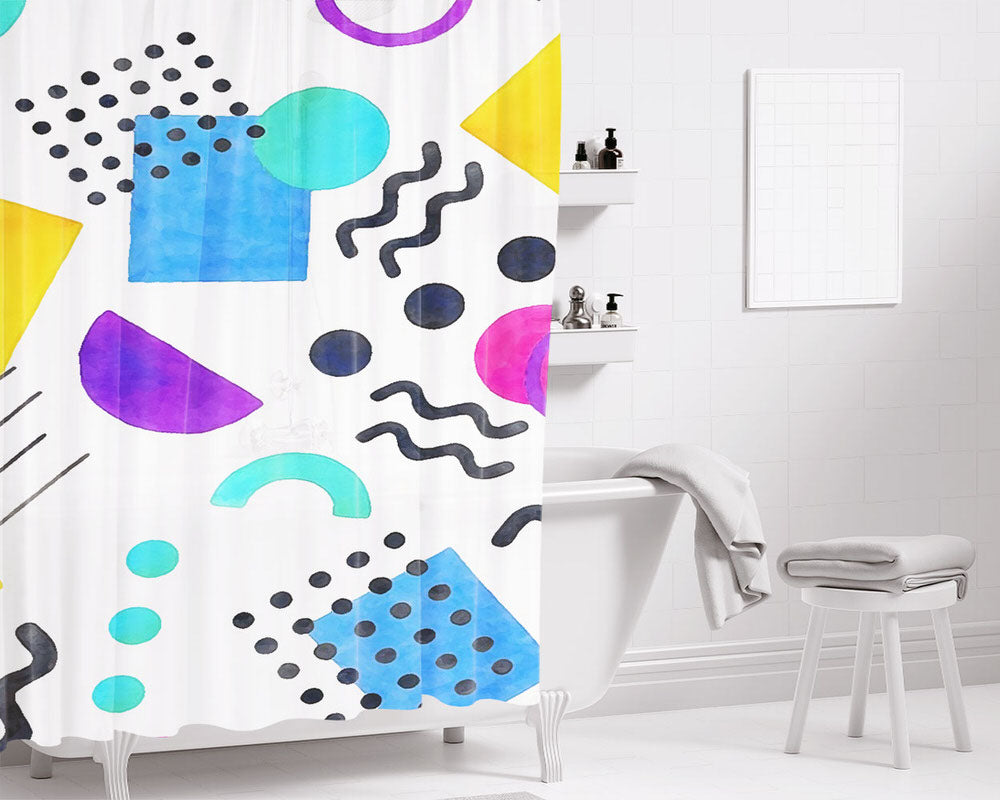 Memphis Style Bathroom Shower Curtain Fabric Waterproof | 66 X 72 Inch