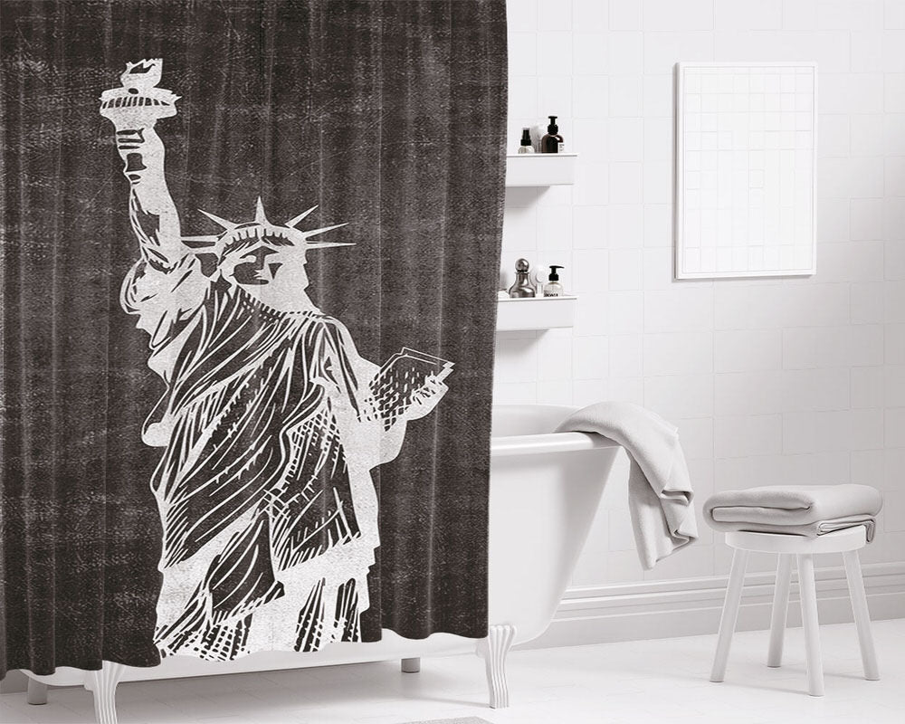 Metallic Statue Of Liberty, Freedom Bathroom Shower Curtain Fabric Waterproof | 66 X 72 Inch