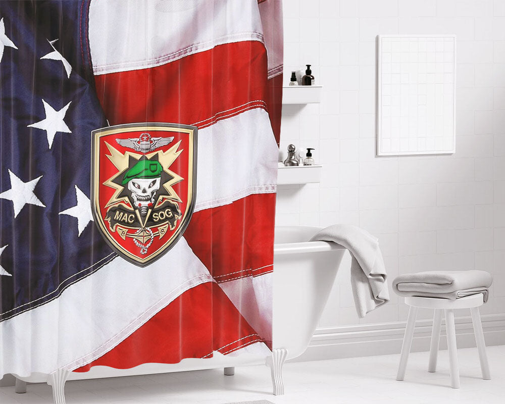 Military Assistance Command Macv Sog Us Flag Bathroom Shower Curtain Fabric Waterproof | 66 X 72 Inch